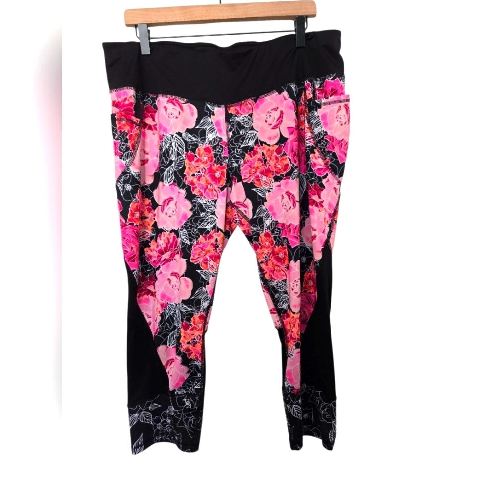 Danskin Now Floral Pink and Black Kids Leggings Size XL